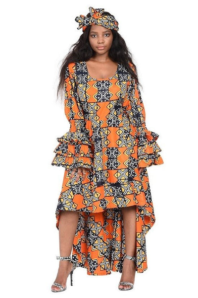 Salute Robe Décolletée African - Orange - Jae' Nichole's Fashion Salon